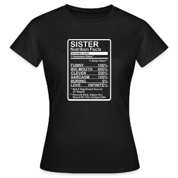 Valeurs nutritionnelles sœurs - T-shirt Femme - noir - Devant - AI Model Female 172 dark (172cm)