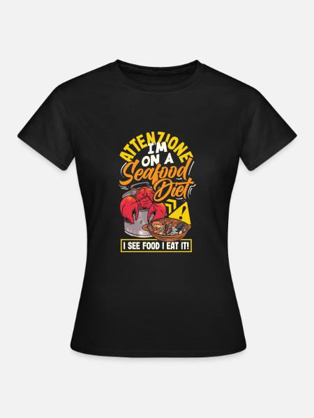 Attenzione Seafood Diet Funny Foodie Lover - Frauen T-Shirt - Schwarz