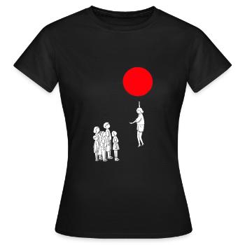 La femme vole avec un ballon et montre le majeur - T-shirt Femme - noir - Devant - AI Model Female 172 dark (172cm)