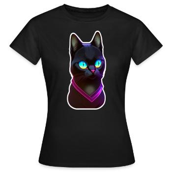 chat noir sous effet de lumière néon - T-shirt Femme - noir - Devant - AI Model Female 172 dark (172cm)