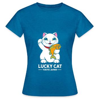 Maneki Neko Japan Glücksbringer - Frauen T-Shirt - Antikblaues Saphir meliert - Vorne - AI Model Female 172 dark (172cm)