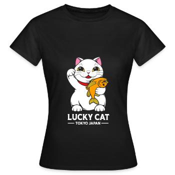 Maneki Neko Japan Glücksbringer - Frauen T-Shirt - Schwarz - Vorne - AI Model Female 172 dark (172cm)