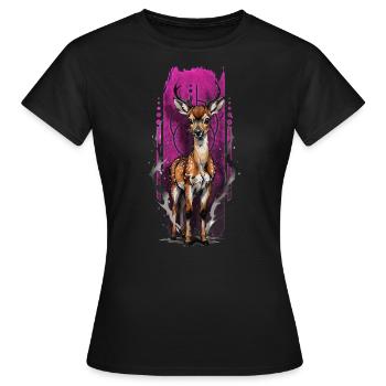 Merveille innocente : Bébé cerf tacheté - T-shirt Femme - noir - Devant - AI Model Female 172 dark (172cm)