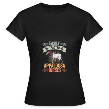 Facilement distrait par de drôles de chevaux Appaloosa - T-shirt Femme - noir - Devant - AI Model Female 172 dark (172cm)