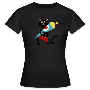 Katze_Schultüte - Frauen T-Shirt - Schwarz - Vorne - AI Model Female 172 dark (172cm)