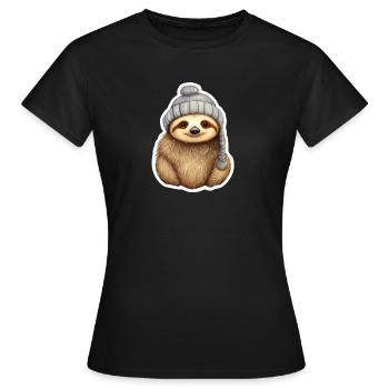 Sloth with winter hat - Women's T-Shirt - black - Front - AI Model Female 172 dark (172cm)