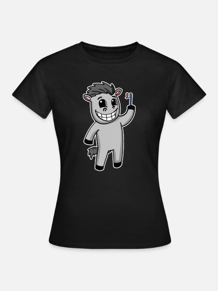 Pferd mit Zahnbürste - T-shirt dam - svart