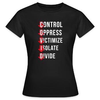 Covid Kontrolle Unterdrücken Viktimisieren Isolier - Frauen T-Shirt - Schwarz - Vorne - AI Model Female 172 dark (172cm)