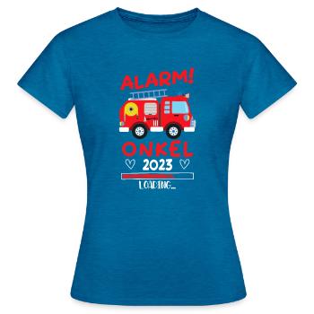 Onkel 2023 Loading - Frauen T-Shirt - Antikblaues Saphir meliert - Vorne - AI Model Female 172 dark (172cm)