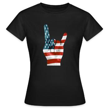 Drapeau américain sur une main Rock'n'Roll - T-shirt Femme - noir - Devant - AI Model Female 172 dark (172cm)