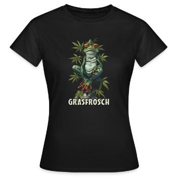 Cannabis Kiffer Grasfrosch Kiffen - Frauen T-Shirt - Schwarz - Vorne - AI Model Female 172 dark (172cm)