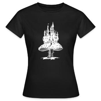 Märchenschloss auf einem riesigen Fliegenpilz - Frauen T-Shirt - Schwarz - Vorne - AI Model Female 172 dark (172cm)