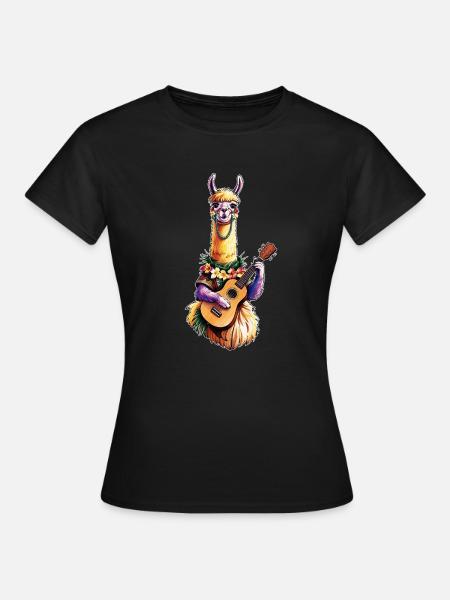Lama spielt Ukulele - bunt - Frauen T-Shirt - Schwarz