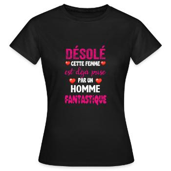 Sorry this woman is already taken by a man - Women's T-Shirt - black - Front - AI Model Female 172 dark (172cm)