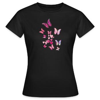 Falter,Schmetterling, butterfly, schwarm, fliegen, - Frauen T-Shirt - Schwarz - Vorne - AI Model Female 172 dark (172cm)