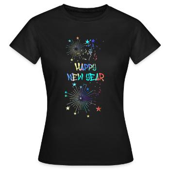 Neuahr, coloré, étoiles, feux d’artifice, réveillon du Nouvel An, - T-shirt Femme - noir - Devant - AI Model Female 172 dark (172cm)