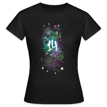 14,birthday,14 years, fireworks, graffiti - Women's T-Shirt - black - Front - AI Model Female 172 dark (172cm)