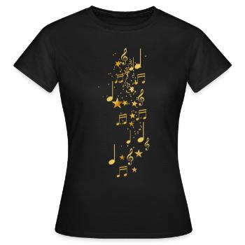 Musik,notenschlüssel, Sterne, Gold,noten - Frauen T-Shirt - Schwarz - Vorne - AI Model Female 172 dark (172cm)