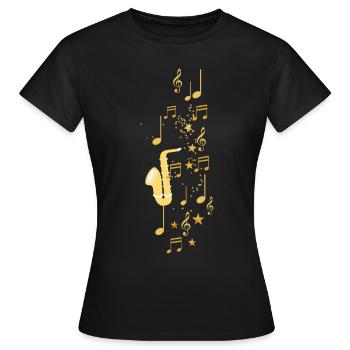 Musique,clef,étoiles, or,partition,saxophone - T-shirt Femme - noir - Devant - AI Model Female 172 dark (172cm)
