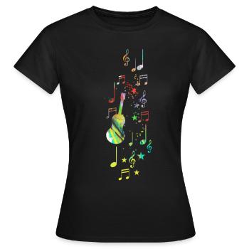 Musique, clef, étoiles, or, guitare, coloré - T-shirt Femme - noir - Devant - AI Model Female 172 dark (172cm)