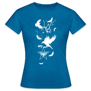 gothic,moth,pentagon,branches,white,bat,crow - Women's T-Shirt - antique blue sapphire heather - Front - AI Model Female 172 dark (172cm)