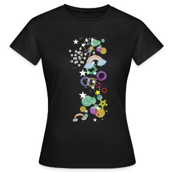 Stars, Hearts, Drawing, Illustration,Rainbow - Women's T-Shirt - black - Front - AI Model Female 172 dark (172cm)