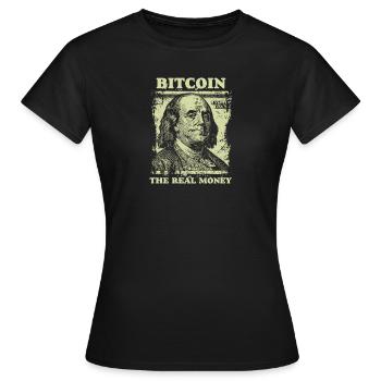 Bitcoin BTC Crypto Money Benjamin Franklin Dollar - Women's T-Shirt - black - Front - AI Model Female 172 dark (172cm)