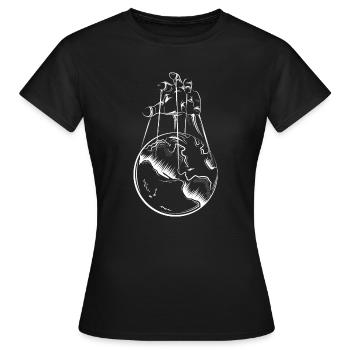 world hand earth puppet player Puppenspieler - Frauen T-Shirt - Schwarz - Vorne - AI Model Female 172 dark (172cm)