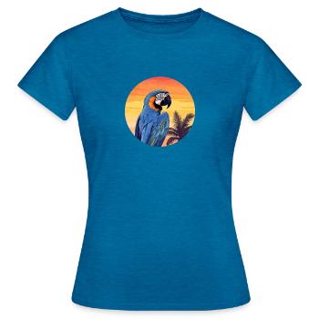 Blau-Gold Ara - Frauen T-Shirt - Antikblaues Saphir meliert - Vorne - AI Model Female 172 dark (172cm)