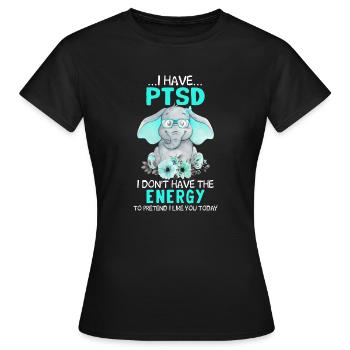 Éléphant J’ai une conscience du SSPT - T-shirt Femme - noir - Devant - AI Model Female 172 dark (172cm)