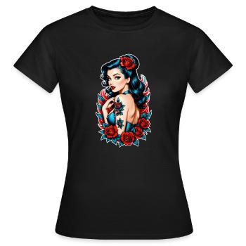 Rockabilly / Pin-up / Années 50 - T-shirt Femme - noir - Devant - AI Model Female 172 dark (172cm)