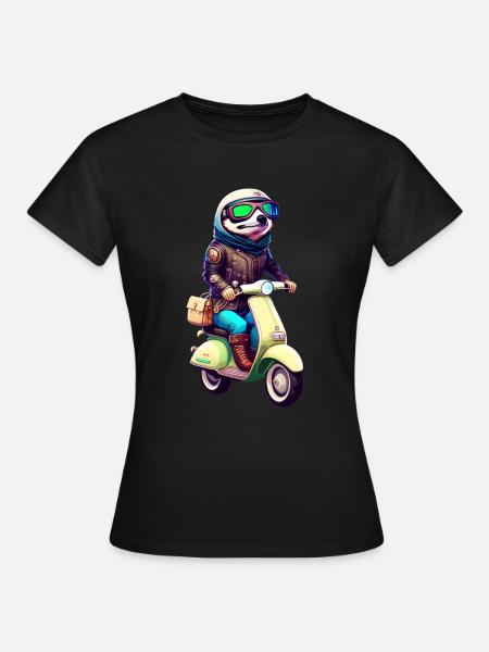 Mofa Moped Motorroller Scooter Biker Faultier - Frauen T-Shirt - Schwarz