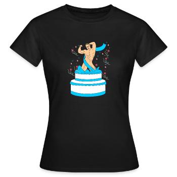 Striptease Überraschung Mann Nackt Junggesellen - Frauen T-Shirt - Schwarz - Vorne - AI Model Female 172 dark (172cm)
