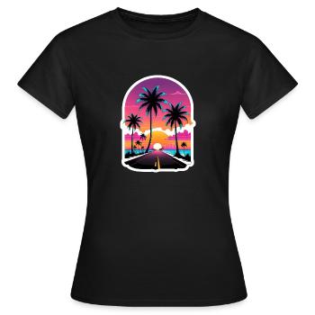 Strandstraße fährt in den Sonnenuntergang. - Frauen T-Shirt - Schwarz - Vorne - AI Model Female 172 dark (172cm)