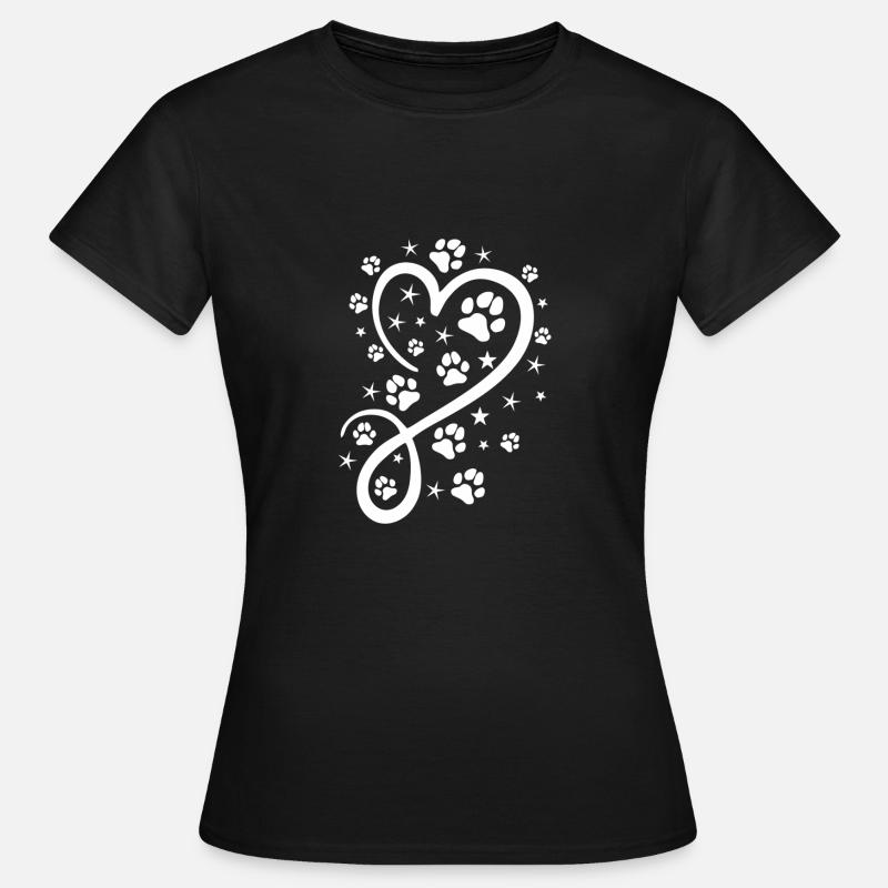 Herz mit Pfötchen und Sternen - Frauen T-Shirt - Schwarz