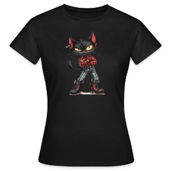 Music Heavy Metal Rock Punk Rockabilly Cat - Frauen T-Shirt - Schwarz - Vorne - AI Model Female 172 dark (172cm)