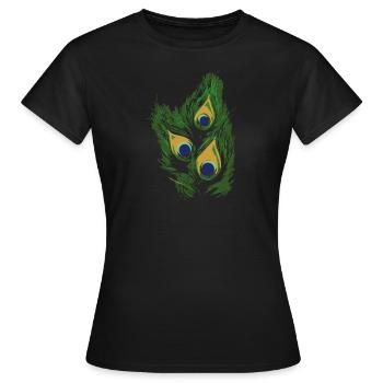 Plume de paon,paon,œil de paon - T-shirt Femme - noir - Devant - AI Model Female 172 dark (172cm)