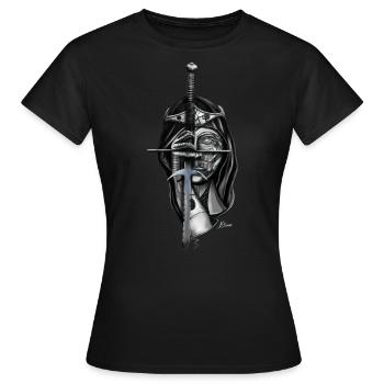 Cyborg with Sword - Women's T-Shirt - black - Front - AI Model Female 172 dark (172cm)