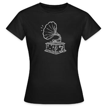 Croquis de gramophone heureux - T-shirt Femme - noir - Devant - AI Model Female 172 dark (172cm)