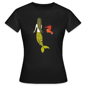 Date de sirène avec hippocampe - T-shirt Femme - noir - Devant - AI Model Female 172 dark (172cm)