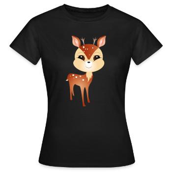niedlicher kleiner Rehbock mit großem Geweih - Frauen T-Shirt - Schwarz - Vorne - AI Model Female 172 dark (172cm)