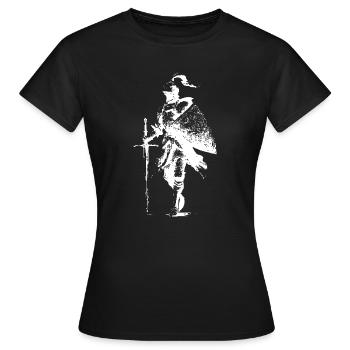 Silhouettenritter mit Schwert und Umhang - Frauen T-Shirt - Schwarz - Vorne - AI Model Female 172 dark (172cm)