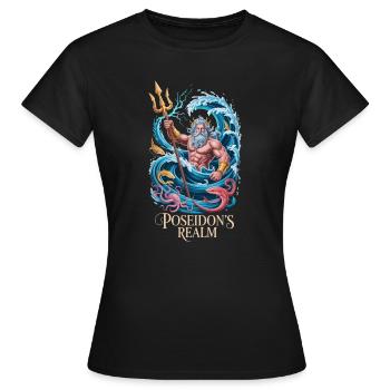  Poseidon's Realm Griechischer Meeresgott Poseidon - Frauen T-Shirt - Schwarz - Vorne - AI Model Female 172 dark (172cm)