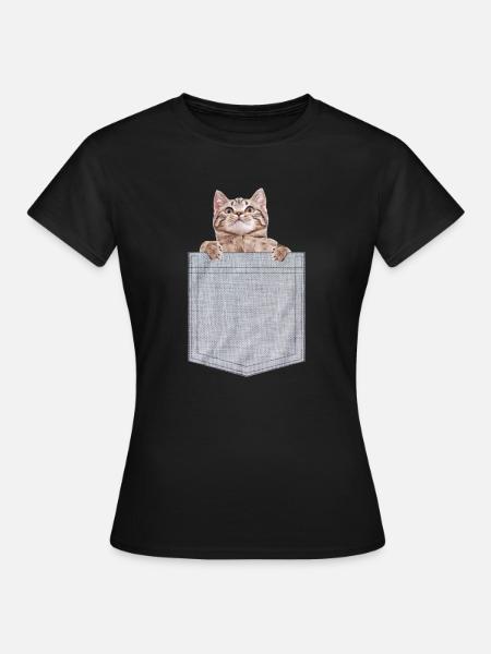 Pocket Cat Peeking Kitten - Frauen T-Shirt - Schwarz