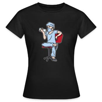 Docteur, ennuyer, chaise, pendant, coupure - T-shirt Femme - noir - Devant - AI Model Female 172 dark (172cm)