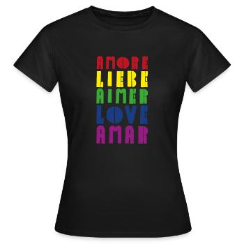 Love Rainbow Diverses langues - T-shirt Femme - noir - Devant - AI Model Female 172 dark (172cm)