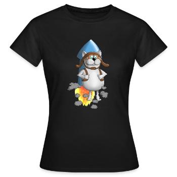 Neuanfang - Rakete - Comic - Frauen T-Shirt - Schwarz - Vorne - AI Model Female 172 dark (172cm)