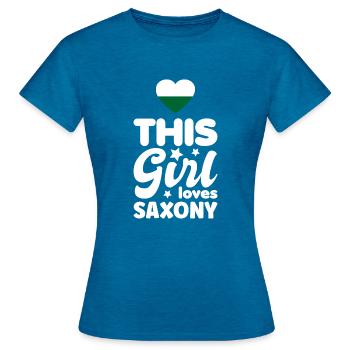 Sachsen Flagge Sächsische Fahne Ossi Urlaub SN - Frauen T-Shirt - Antikblaues Saphir meliert - Vorne - AI Model Female 172 dark (172cm)