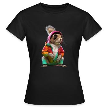 Eichhörnchen mit Sonnenbrille Bunt Coole Waldtiere - Frauen T-Shirt - Schwarz - Vorne - AI Model Female 172 dark (172cm)