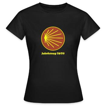 Jakobsweg 2024 Pilgermuschel Braun - Frauen T-Shirt - Schwarz - Vorne - AI Model Female 172 dark (172cm)